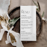 Menu Moderne simple Mariage noir et blanc<br><div class="desc">Les cartes de menu minimes et élégantes sont un moyen classique de fournir un look propre et sophistiqué qui complètera n'importe quel cadre de table. Restez chic avec ces cartes de menu simples et élégantes qui ne sortiront jamais du style. Pour plus de coordination, visitez notre collection Simple Modern Mariage...</div>