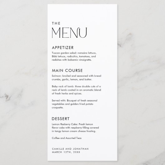 Menu Moderne simple Mariage noir et blanc (Devant)