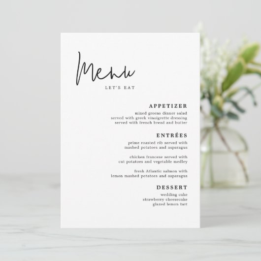 Menu moderne Simple Mariage Table Cartes Menu plat (Debout devant)