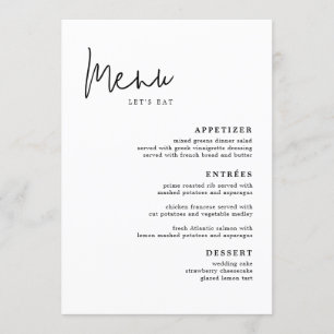Menu moderne Simple Mariage Table Cartes Menu plat