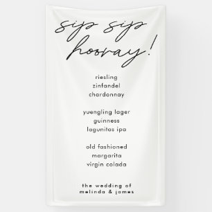 Menu Moderne Sip Sip Hooray Calligraphy Fabric Bar Spandoek