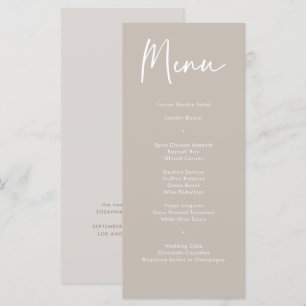 Menu Moderne Taupe Beige Calligraphie Mariage Dîner Men