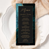 Menu Moderne Turquoise Bleu Or Agate Mariage foncé