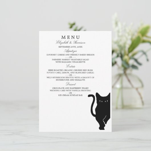 Menu moderne Whimsical Black Cat Mariage (Debout devant)