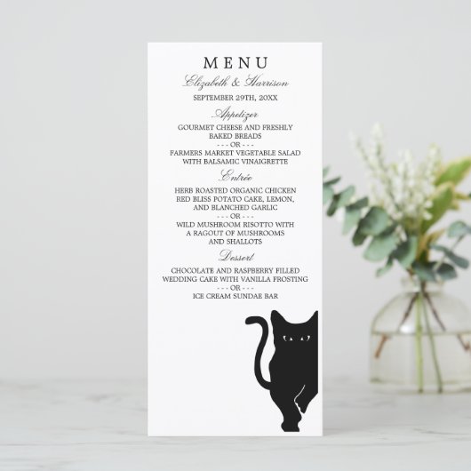 Menu moderne Whimsical Black Cat Mariage (Debout devant)