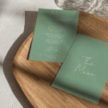 Menu Moderne Whimsical coloré brillant Mariage Boho Fun<br><div class="desc">Un menu de dîner mariage moderne et coloré rétro et moderne. Ce qui présente le design modèle chic de boho vintage arrière - plan vert et la typographie blanche et menu écrit à la main en blanc. Parfait et assorti à toute la fantaisie de suite lettrée à la main.</div>