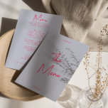 Menu Moderne Whimsical coloré brillant Mariage rétro<br><div class="desc">Un menu de dîner mariage moderne et coloré rétro et moderne. Ce qui présente le design modèle chic de boho vintage periwinkle arrière - plan et la typographie rose vif et menu écrit à la main en rose. Parfait et assorti à toute la fantaisie de suite lettrée à la main....</div>