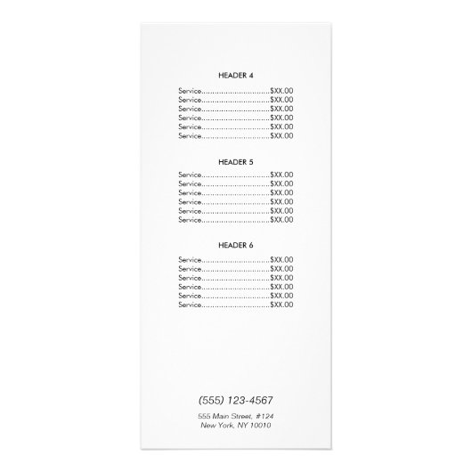 Menu Moderne zwarte en witte Haarstylist-prijslijs (Achterkant)