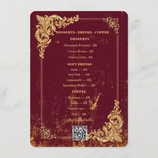 Menu modifiable Bordeaux or avec code QR (Dos)