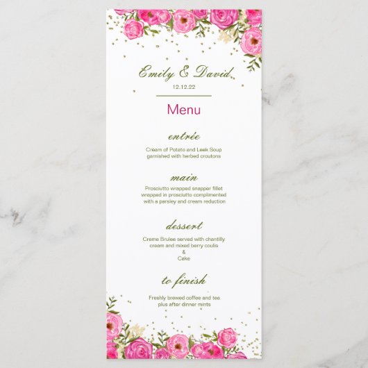Menu modifiable, Menu Mariage, Baby shower, Bridal (Devant)