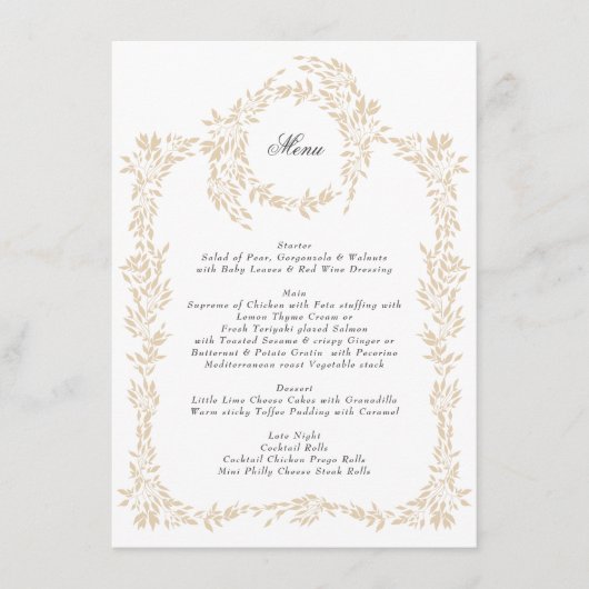 Menu Monogram Blush Crest traditionnel Mariage élégant (Devant)