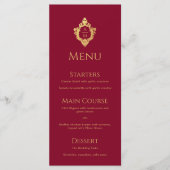 Menu Monogram Bourgogne Faux Gold Crest Vintage Wedding (Devant)