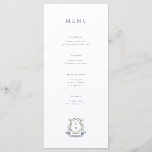 Menu Monogramme Aquarelle Floral Crest Mariage (Devant)