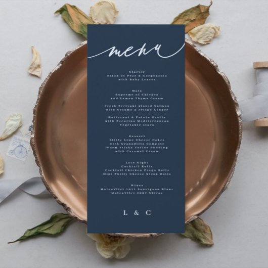 Menu Monogramme blanc bleu marine classique