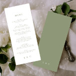 Menu Monogramme blanc vert Élégant Sage Simple<br><div class="desc">menu mince pour correspondre à la collection</div>