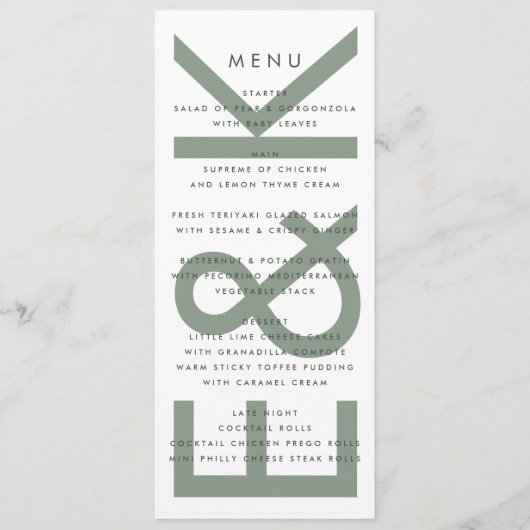 Menu Monogramme blanc vert ultra moderne (Devant)
