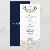Menu Monogramme Bois de Cerf Fleurs Blanches Éléga (Devant / Derrière)