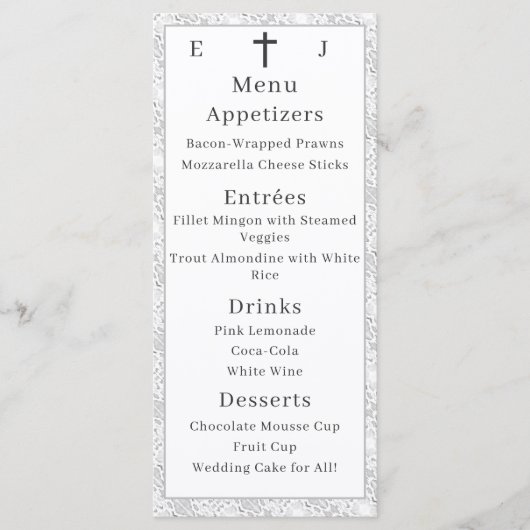 Menu Monogramme catholique de dentelle blanche (Devant)