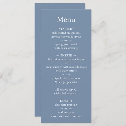 Menu Monogramme classique Dusty Mariage bleu (Devant / Derrière)