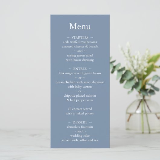 Menu Monogramme classique Dusty Mariage bleu (Debout devant)