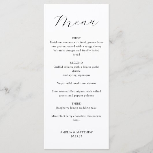 Menu Monogramme classique Mariage de script noir et bla (Devant)