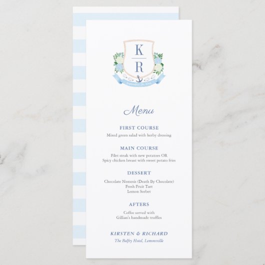 Menu Monogramme côtier intemporel Nom de lieu individue (Devant / Derrière)