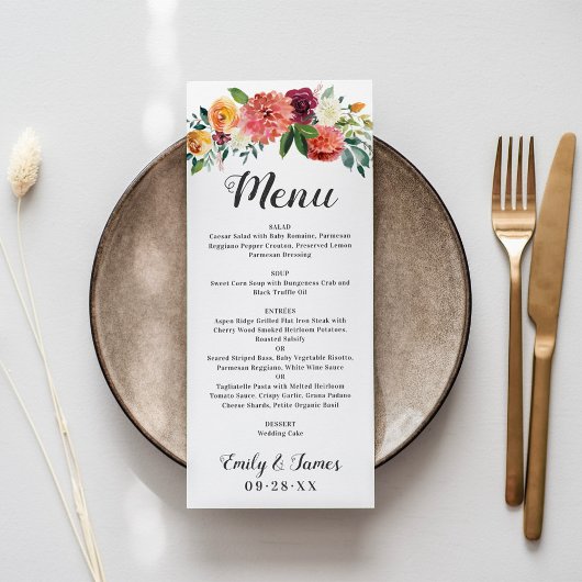 Menu Monogramme de dîner de mariage floral d'automne ru