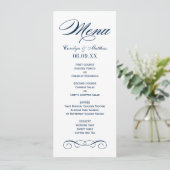 Menu Monogramme de mariage élégant à motif de volute bl (Debout devant)