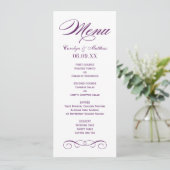 Menu Monogramme de mariage élégant à parchemin violet (Debout devant)