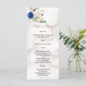 Menu Monogramme de mariage fleurs bleues fantaisistes o (Debout devant)