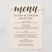 Menu Monogramme de mariage moderne crème et noir script (Devant)
