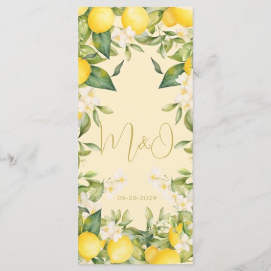 Menu Monogramme d'été Citron mariage (Dos)