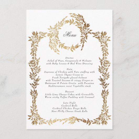 Menu Monogramme d'or classique Mariage de crête botaniq (Devant)