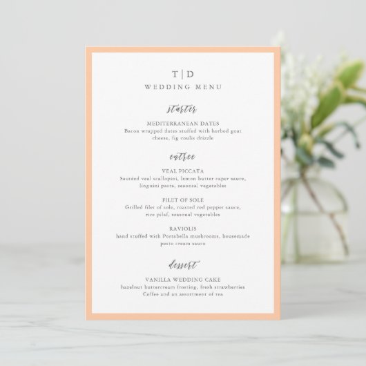 Menu Monogramme élégant de pêche Mariage Moderne (Debout devant)