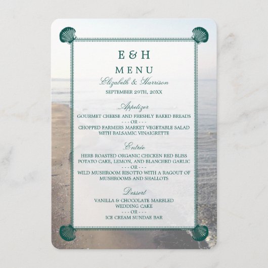 Menu Monogramme élégant et mariage Turquoise sur la pla (Devant)