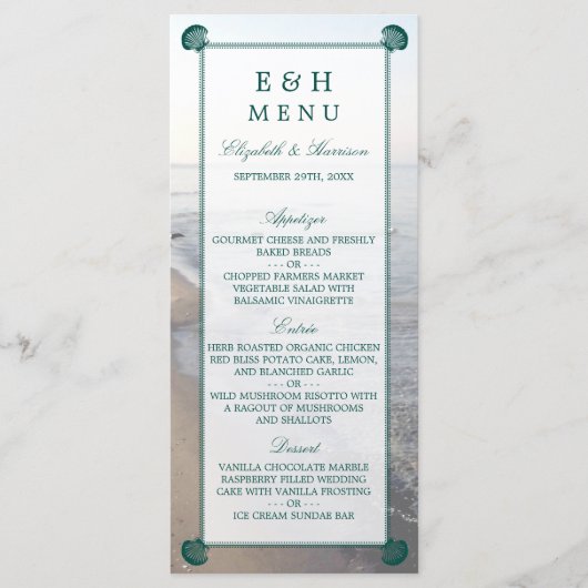 Menu Monogramme élégant et mariage Turquoise sur la pla (Devant)