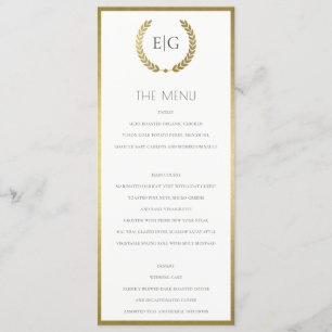 MENU MONOGRAMME ÉLÉGANT OR FLORAL LAUREL WREATM ME