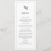 Menu Monogramme Elegant Simple Mariage noir blanc (Devant)