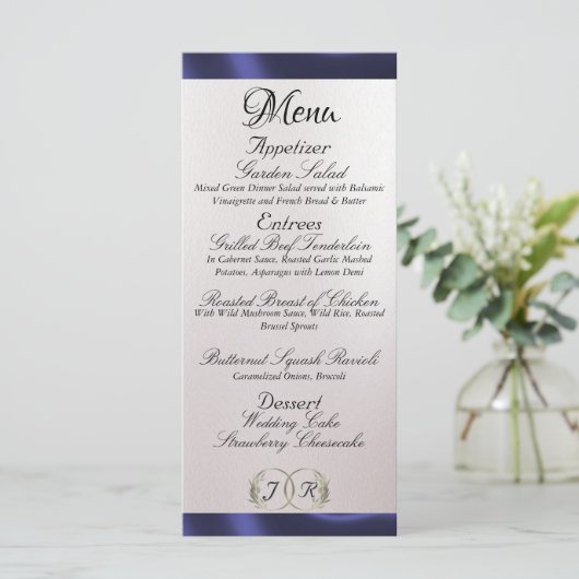 Menu Monogramme et ruban - Mariage blanc perle (Debout devant)