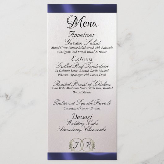 Menu Monogramme et ruban - Mariage blanc perle (Devant)