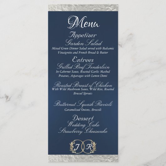 Menu Monogramme et ruban - Mariage bleu (Devant)