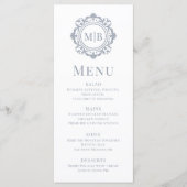 Menu Monogramme Floral Orné Mariage Élégant Argent (Devant)