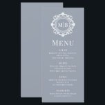 Menu Monogramme Floral Orné Mariage Élégant Argent<br><div class="desc">Ornate Floral Monogram Mariage Elegant Silver Menu propose vos initiales monogrammées personnalisées en typographie de script élégante entourée d'un cadre fleuri ornemental et d'une superposition de texte personnalisée. Ajoutez une touche de style et de sophistication à votre expérience mariage de dîner avec ces menus exquis. Créé par Evco Studio www.zazzle.com/store/evcostudio...</div>