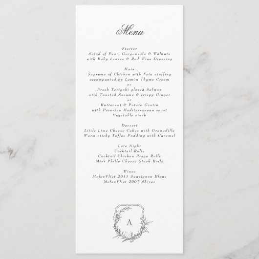 Menu monogramme floral vintage classique (Devant)
