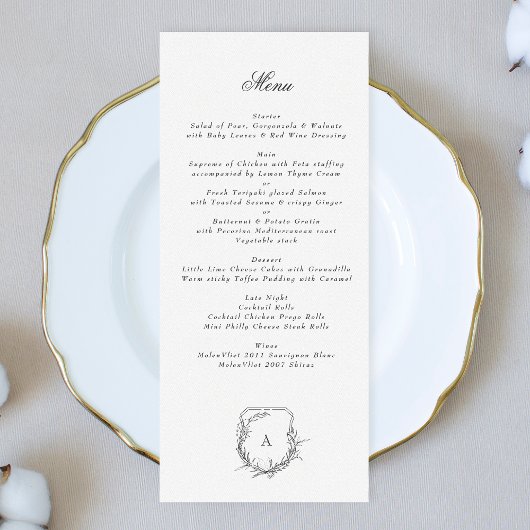 Menu monogramme floral vintage classique