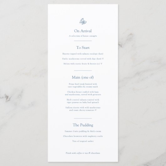 Menu Monogramme gris bleu blanc fleur de lis mariage (Dos)