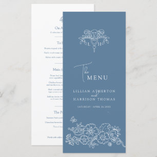 Menu Monogramme gris bleu blanc fleur de lis mariage