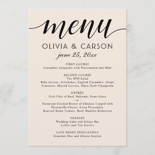 Menu Monogramme Mariage de créme moderne et de script n (Devant)