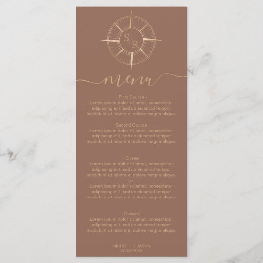 Menu Monogramme mariage Destination Gold Compass (Devant)
