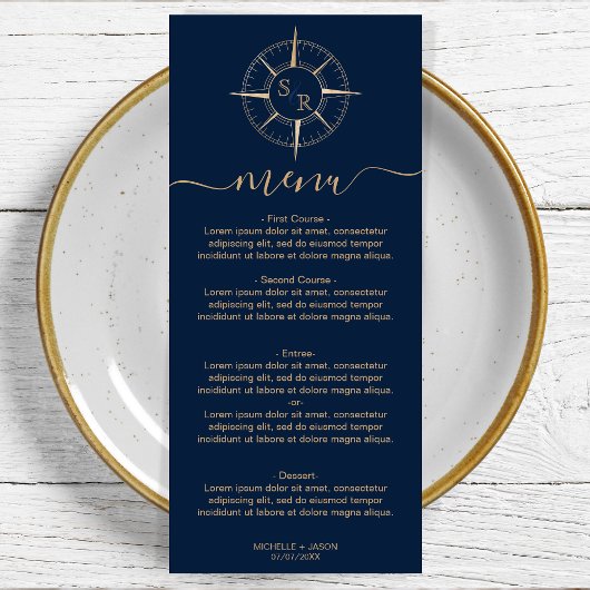 Menu Monogramme mariage Destination Gold Compass